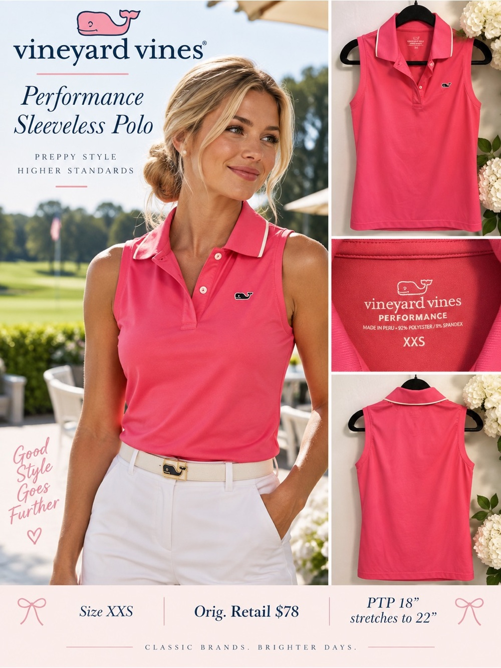Vineyard Vines Pink Performance Sleeveless Polo Tank